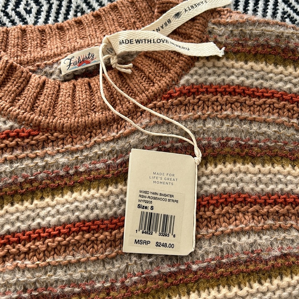 NWT size S Faherty alpaca stripe knit sweater. Made in Peru. So cute! - Picture 6 of 8